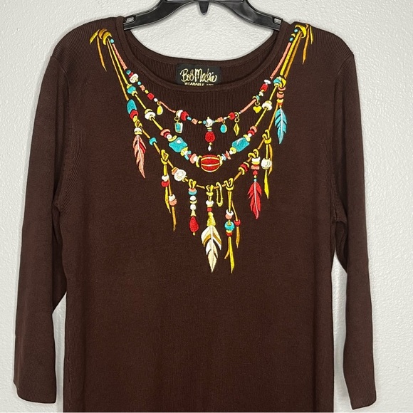 Bob Mackie Wearable Art Dress Women Medium Brown Embroidered Midi Slits NWT - Picture 2 of 9